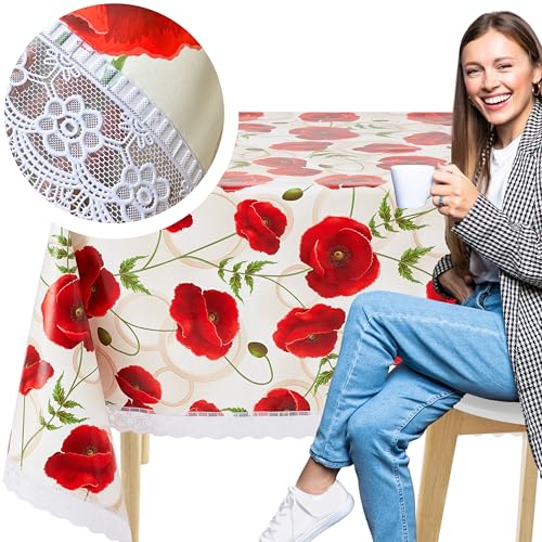 KP HOME Tischdecke Abwaschbar, Pflegeleicht Rechteckig Abwischbare PVC Tischdecke 200x140cm, Wetterfeste für Innen- und Außenbereich, Wachstuchtischdecke Wischfest Mohn-Spitzen Blumen-Design KP HOME Tischdecke Abwaschbar, Pflegeleicht Rechteckig Abwischbare PVC Tischdecke 200x140cm, Wetterfeste für Innen- und Außenbereich, Wachstuchtischdecke Wischfest Mohn-Spitzen Blumen-Design von KP HOME