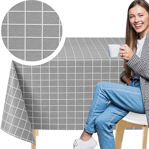 KP HOME Tischdecke Abwaschbar, Quadratische PVC Tischdecke Abwischbare 137x137cm Wasserfeste Esstischdecke für Innen- und Außenbereiche, Wachstuchtischdecke Wischfest Modernes Graues Gitter von KP HOME