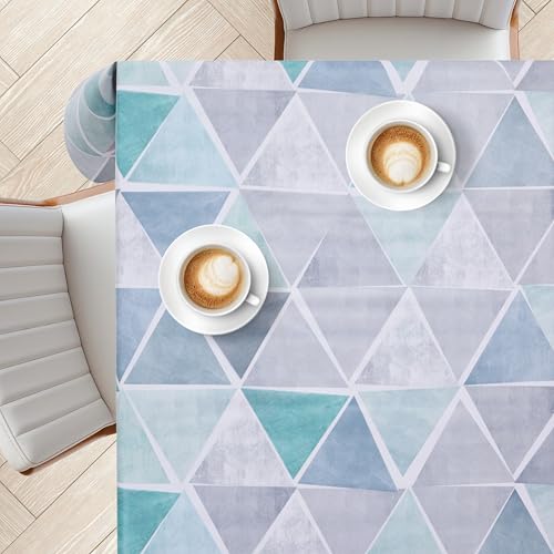 KP HOME Schimmernde PVC Tischdecke in Grau Blau – Abwischbare Quadratische Wachstischdecke 140 x 140 cm – wasserdichte Vinyl-Tischdecke für drinnen und draußen – Robustes Wachstuch mit Dreieck-Muster von KP HOME