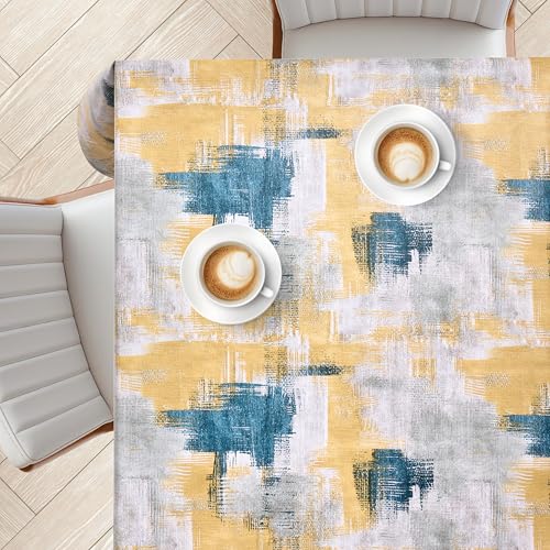 KP HOME Graue PVC Tischdecke Abwischbar Mit Rustikalem Abstraktem Pinselstrichmuster – Rechteckige Wachstischdecke 200x140 cm – wasserdichte Und Abwischbare Kunststoff VinylWachstuch Mit Zementoptik von KP HOME