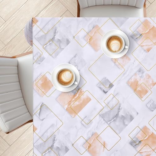 KP HOME Graue PVC Tischdecke Abwischbar Mit Luxuriösem Marmor-Muster – Rechteckige Wachstischdecke 200x140cm, Wasserdichte Und Abwischbare Kunststoff Vinyl Wachstuch - Modernem Geometrischen Golddekor von KP HOME
