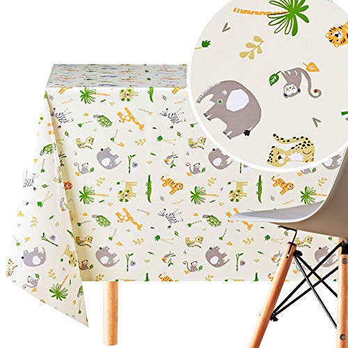 Kunststoff-Tischdecke, abwischbar, für Kinder, Safari-Tiere, cremefarben, PVC-Tischdecke, abwischbar, rechteckig, 300 x 140 cm, Kindertischabdeckungen, abwischbar, wasserdicht, Tischdecke, groß von KP HOME