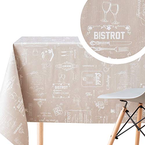 Tischdecke mit Beige Weiß Kreidetafel Muster, Rechteckig 200 x 140 cm, 6 Stuhl, Strapazierfähig, Abwischbar, Wasserdichtes Wachstuchtischdecke, Bistro Retro PVC-Tischdecke, Modern Bistro Café-Muster von KP HOME