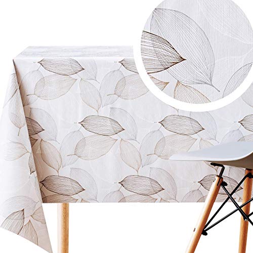 KP HOME PVC Tischdecke Grau Wachstuchtischdecke Silber Braune Blätter Rechteckig 200x140 cm Wasserabweisend Blatt Wachstuch Pflegeleicht Strapazierfähig Vinyl Tischdecke Abwischbare Wachstischdecke von KP HOME