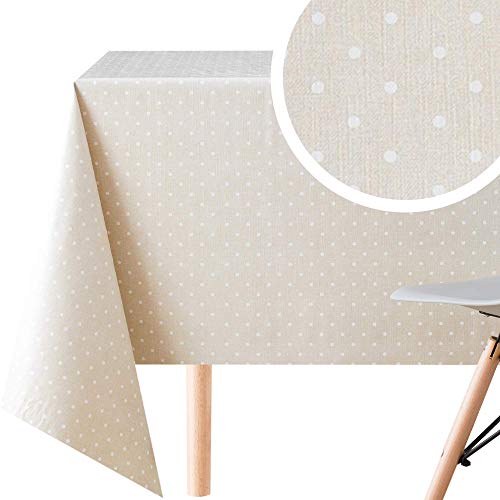 Wachstuchtischdecke PVC Wachstuch Tischdecke - Quadrat 140 x 140 cm - Vinyl Wachstischdecke Polkadot Polka Dot Dotty Beige von KP HOME