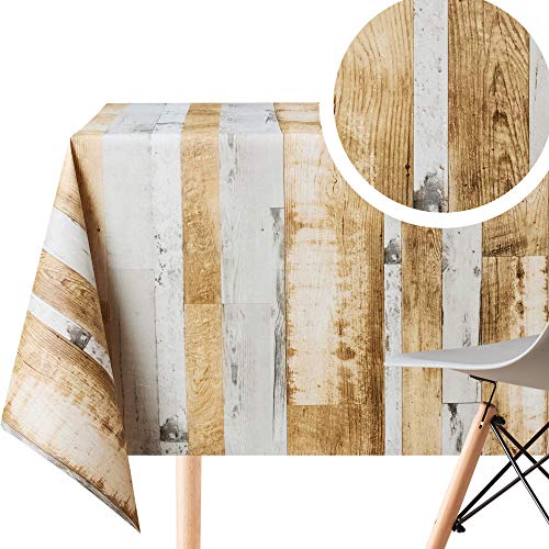 Rustikale Tischdecke aus Holz, abwischbar, rechteckig, 250 x 140 cm, 8 Sitze, wasserdicht, Vinyl, PVC, abwischbar, Kunststoff-Tischdecke, braun, grau, natürliches Holzbrett von KP HOME