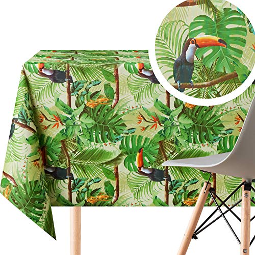 Tischdecke mit tropischem Dschungel, abwischbar, Textiloptik, rechteckig, 200 x 140 cm, für 6 Personen, wasserdicht, Vinyl, PVC, abwischbar, für Garten, Küche, Tukan, Vögel, Palmenblätter Tischdecke mit tropischem Dschungel, abwischbar, Textiloptik, rechteckig, 200 x 140 cm, für 6 Personen, wasserdicht, Vinyl, PVC, abwischbar, für Garten, Küche, Tukan, Vögel, Palmenblätter von KP HOME