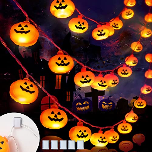 KPCB Halloween Lichterkette 40 LEDs 5,4m - Halloween Deko Indoor, Kürbis Deko mit Timer und 1,5m USB-Kabel - Kürbis Lichterkette für Halloween, Party, Innen, Tür, Kinderzimmer, Haus von KPCB Tech