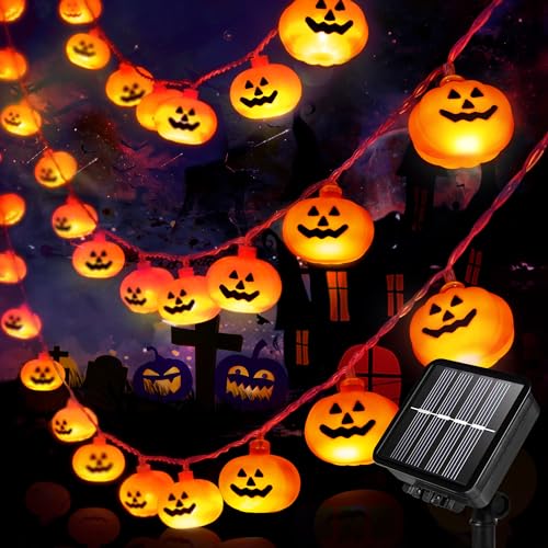 KPCB Halloween Lichterkette 40 LEDs 5,4m - Halloween Deko Indoor, Kürbis Deko mit Timer und 1,5m USB-Kabel - Kürbis Lichterkette für Halloween, Party, Innen, Tür, Kinderzimmer, Haus von KPCB Tech