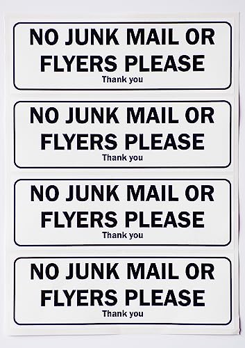 Etiketten mit Aufschrift "No Junk Mail or Flyers Please", 200 x 66 mm, selbstklebend, 300 x 200 mm, 4 Stück von KPCM Display ltd