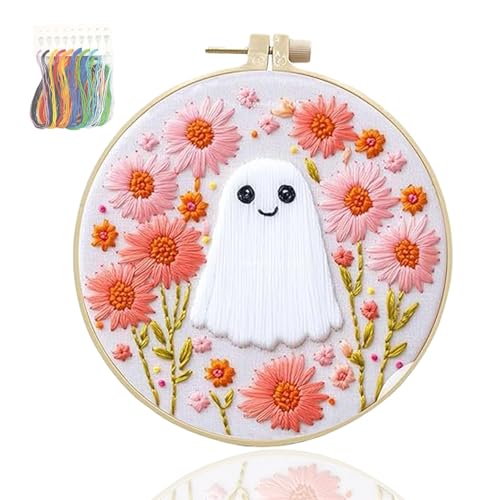 KPPFHBLI Kreuzstich Set Vorgedruckt Halloween, Komplettes Starter Set für AnfäNger, EnthäLt Stickrahmen, Englische Gebrauchsanweisung und Andere Wichtige Werkzeuge,Wohnaccessoires von KPPFHBLI