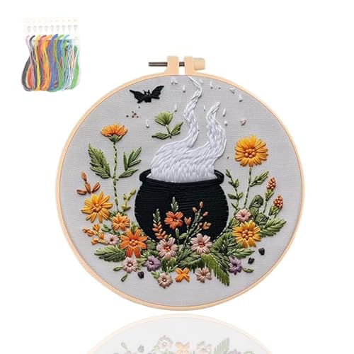 KPPFHBLI Kreuzstich Set Vorgedruckt Halloween, Komplettes Starter Set für AnfäNger, EnthäLt Stickrahmen, Englische Gebrauchsanweisung und Andere Wichtige Werkzeuge,Wohnaccessoires von KPPFHBLI