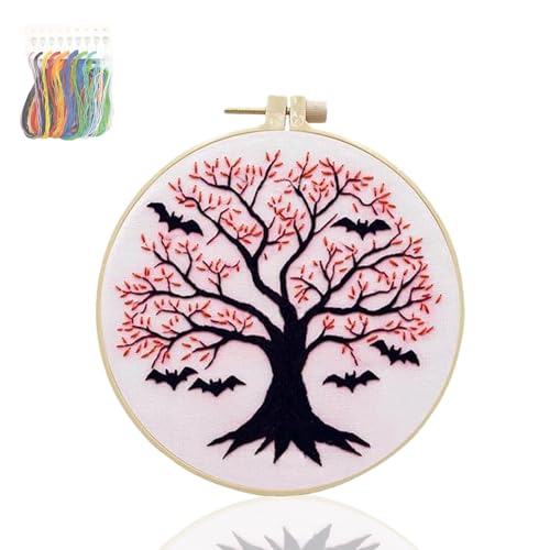 KPPFHBLI Kreuzstich Set Vorgedruckt Halloween, Komplettes Starter Set für AnfäNger, EnthäLt Stickrahmen, Englische Gebrauchsanweisung und Andere Wichtige Werkzeuge,Wohnaccessoires von KPPFHBLI