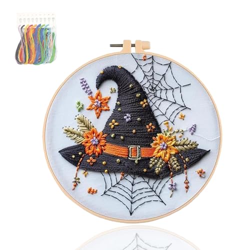 KPPFHBLI Kreuzstich Set Vorgedruckt Halloween, Komplettes Starter Set für AnfäNger, EnthäLt Stickrahmen, Englische Gebrauchsanweisung und Andere Wichtige Werkzeuge,Wohnaccessoires von KPPFHBLI