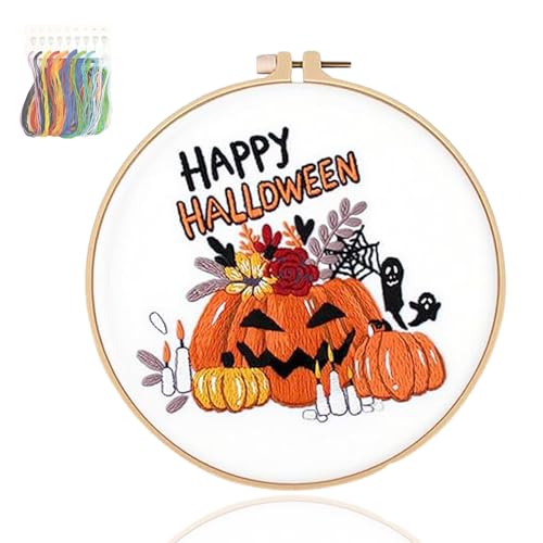 KPPFHBLI Kreuzstich Set Vorgedruckt Halloween, Komplettes Starter Set für AnfäNger, EnthäLt Stickrahmen, Englische Gebrauchsanweisung und Andere Wichtige Werkzeuge,Wohnaccessoires von KPPFHBLI