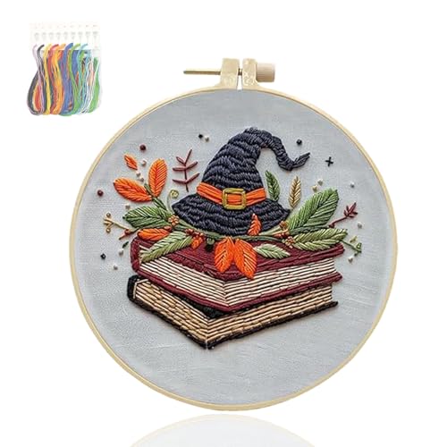 KPPFHBLI Kreuzstich Set Vorgedruckt Halloween, Komplettes Starter Set für AnfäNger, EnthäLt Stickrahmen, Englische Gebrauchsanweisung und Andere Wichtige Werkzeuge,Wohnaccessoires von KPPFHBLI