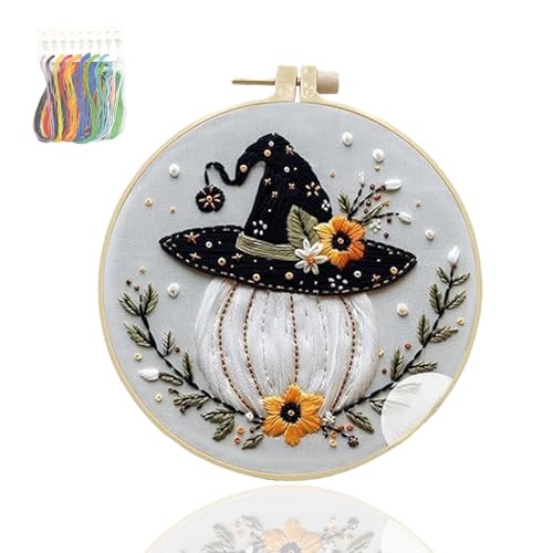 KPPFHBLI Kreuzstich Set Vorgedruckt Halloween, Komplettes Starter Set für AnfäNger, EnthäLt Stickrahmen, Englische Gebrauchsanweisung und Andere Wichtige Werkzeuge,Wohnaccessoires von KPPFHBLI