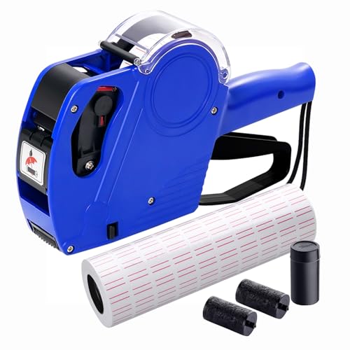 KPX MX5500 Etikettierpistole mit 5150 Aufkleber-Etiketten und extra Tinte, 8-stellige Etiketten-Marker für Geschäft, Lebensmittelgeschäft (blau) von KPX