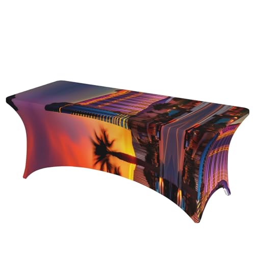 KPXXAQT Las Vegas Tischdecke, Motiv: Sonnenuntergang, rechteckig, elastisch, abwischbar, mit Fußbezügen von KPXXAQT