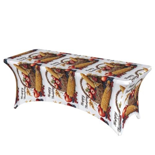KPXXAQT Rechteckige elastische Tischdecke, Motiv: Hello Autumn Print, Heimdekoration, abwischbar, mit Fußbezügen von KPXXAQT