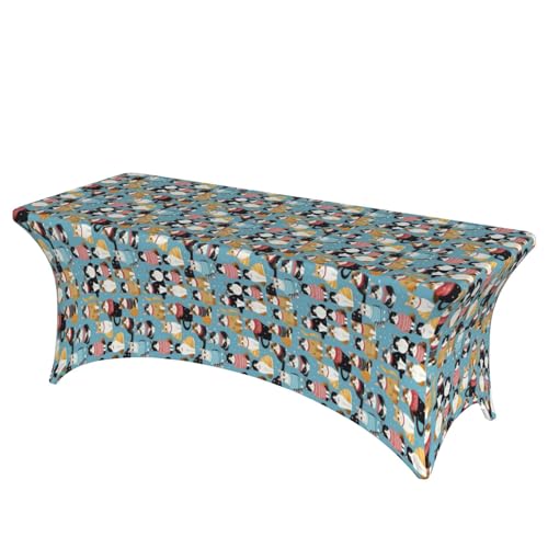 KPXXAQT Rechteckige elastische Tischdecke mit Cartoon-Katzen-Druck, abwischbar, mit Fußbezügen von KPXXAQT