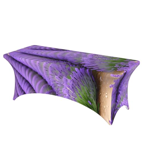 KPXXAQT Romantische Tischdecke mit Lavendel-Druck, rechteckig, elastisch, abwischbar, mit Fußbezügen von KPXXAQT