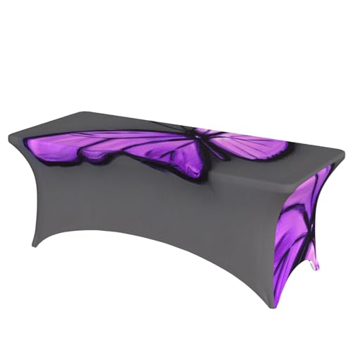KPXXAQT Tischdecke, rechteckig, elastisch, abwischbar, mit Fußbezügen, Motiv: violette Schmetterlinge von KPXXAQT