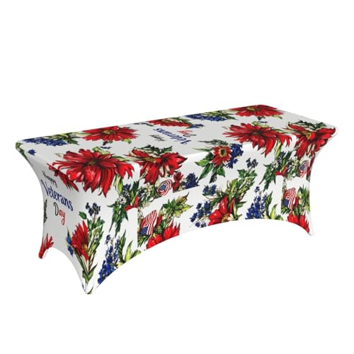 KPXXAQT Tischdecke mit Aufschrift "Happy Valentine's Day", rechteckig, elastisch, abwischbar, mit Fußbezügen von KPXXAQT