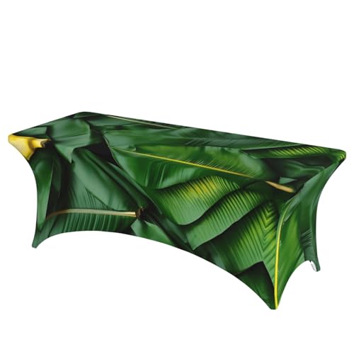 KPXXAQT Tischdecke mit Bananenblättern, rechteckig, elastisch, abwischbar, mit Fußbezügen von KPXXAQT