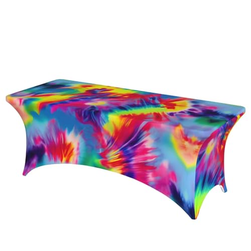 KPXXAQT Tischdecke mit Batikmuster, Heimdekoration, rechteckig, elastisch, abwischbar, mit Fußbezügen von KPXXAQT
