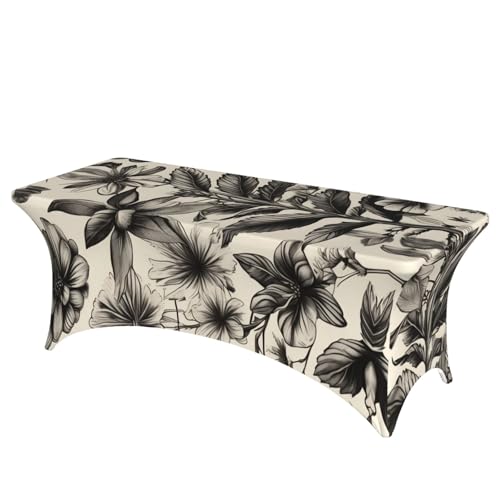 KPXXAQT Tischdecke mit Blumen-Kräutern, botanisches Muster, Heimdekoration, rechteckig, elastisch, abwischbar, mit Fußabdeckungen von KPXXAQT