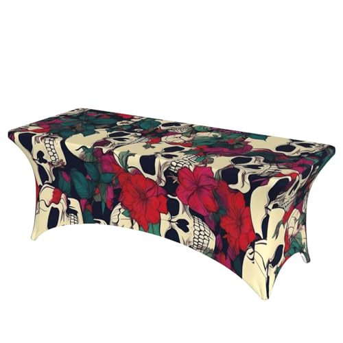 KPXXAQT Tischdecke mit Blumenmotiv und Totenköpfen, rechteckig, elastisch, abwischbar, mit Fußbezügen von KPXXAQT