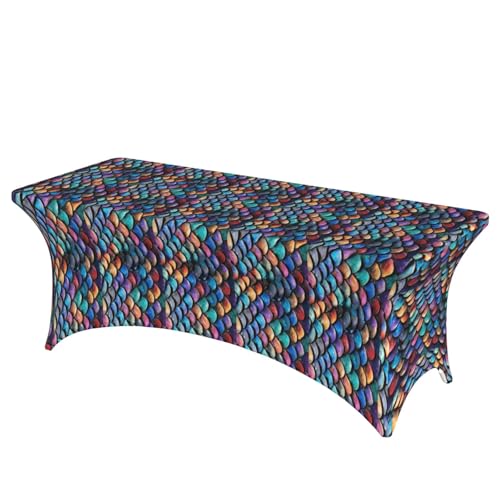 KPXXAQT Tischdecke mit Drachenschuppen-Druck, rechteckig, elastisch, abwischbar, mit Fußbezügen von KPXXAQT