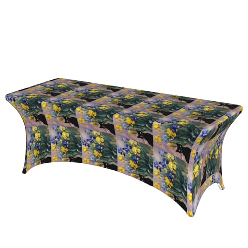 KPXXAQT Tischdecke mit Katzenblumen-Verzierung, Heimdekoration, rechteckig, elastisch, abwischbar, mit Fußbezügen von KPXXAQT