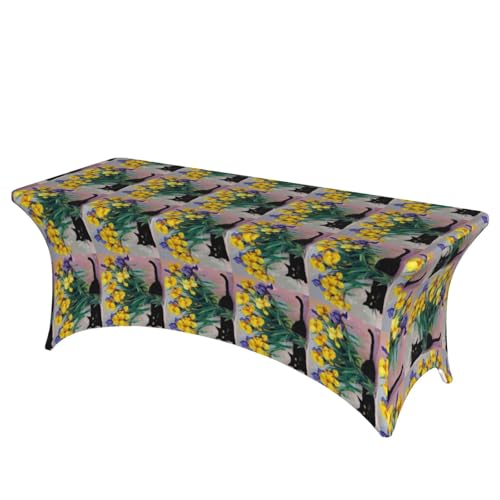 KPXXAQT Tischdecke mit Katzenblumen-Verzierung, Heimdekoration, rechteckig, elastisch, abwischbar, mit Fußbezügen von KPXXAQT