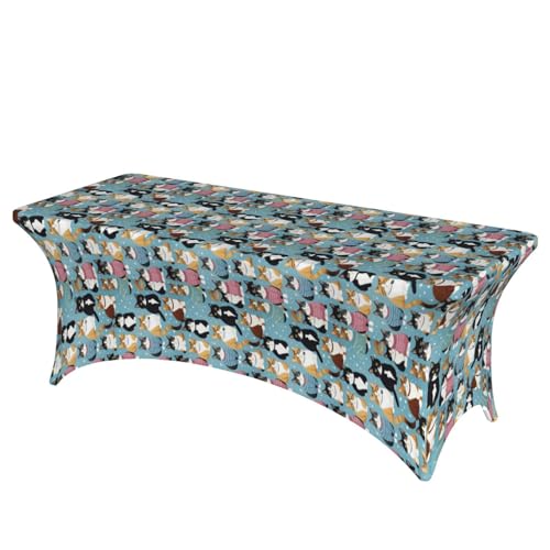 KPXXAQT Tischdecke mit Katzendruck, rechteckig, elastisch, abwischbar, mit Fußbezügen von KPXXAQT