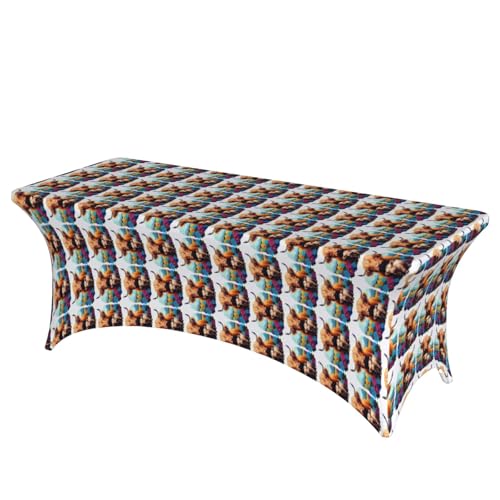 KPXXAQT Tischdecke mit Kuh-Sonnenblumen-Motiv, Heimdekoration, rechteckig, elastisch, abwischbar, mit Fußbezügen von KPXXAQT