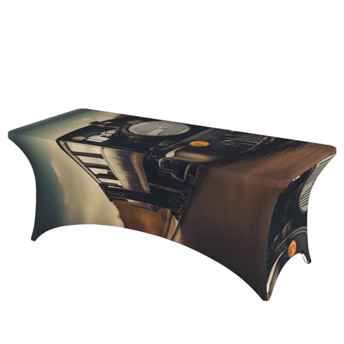 KPXXAQT Tischdecke mit Lokomotiven-Druck, rechteckig, elastisch, abwischbar, mit Fußbezügen von KPXXAQT