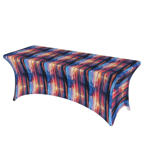 KPXXAQT Tischdecke mit Palmen-Sonnenuntergang-Druck, Heimdekoration, rechteckig, elastisch, abwischbar, mit Fußbezügen von KPXXAQT