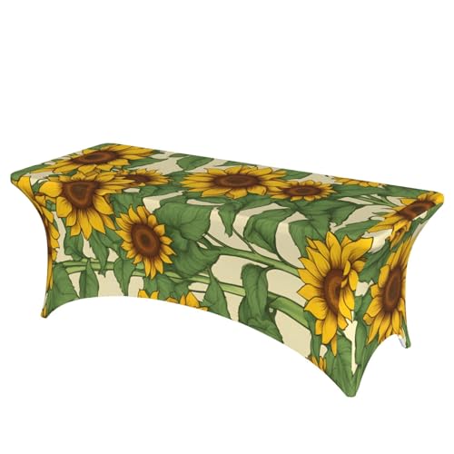 KPXXAQT Tischdecke mit Sonnenblumen-Druck, rechteckig, elastisch, abwischbar, mit Fußbezügen von KPXXAQT