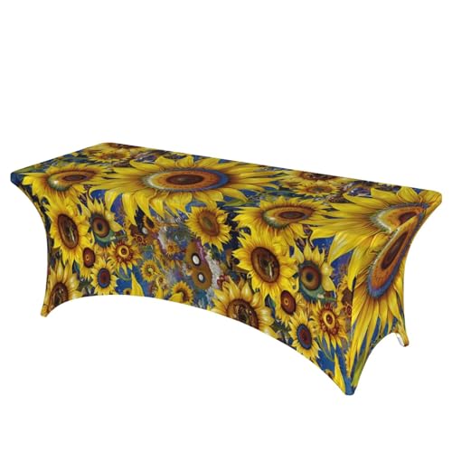 KPXXAQT Tischdecke mit Sonnenblumen-Druck, rechteckig, elastisch, abwischbar, mit Fußbezügen von KPXXAQT