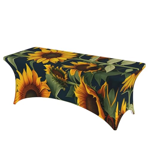 KPXXAQT Tischdecke mit Wildblumen-Motiv, rechteckig, elastisch, abwischbar, mit Fußbezügen von KPXXAQT