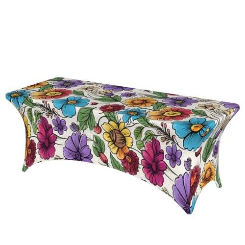 KPXXAQT Tischdecke mit farbigen Kritzeleien, Blumenmuster, Heimdekoration, rechteckig, elastisch, abwischbar, mit Fußbezügen von KPXXAQT