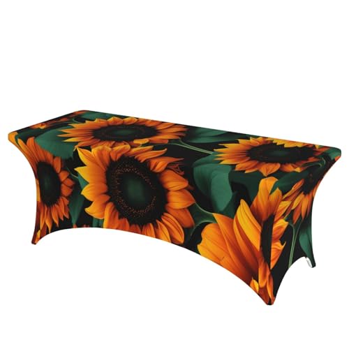 KPXXAQT Tischdecke mit orangefarbenem Sonnenblumen-Druck, Heimdekoration, rechteckig, elastisch, abwischbar, mit Fußbezügen von KPXXAQT