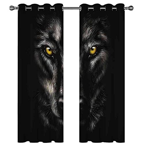 KQDMYT Vorhang Blickdicht Gardinen Schwarzes Tier Wolf Sonnenschutz Schallschutz Mit Ösen Fenstervorhang Für Schlafzimmer Wohnzimmer Kinderzimmer Küche Modern Verdunklungsvorhänge 140x160cm von KQDMYT