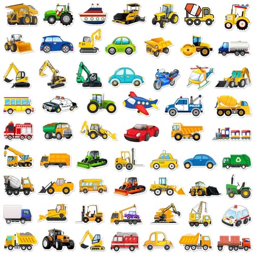 KQDRAVINE 120 Stück Sticker Kinder Set, Cartoons Fahrzeuge Aufkleber, Traktor Sticker, Wasserdichte Vinyl Stickers, Sticker Set für Laptop, Koffer, Skateboard, für Belohnungsgeschenke von KQDRAVINE