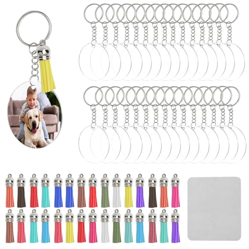 KQDRAVINE 30 Sätze Acryl Schlüsselanhänger Selber Machen, Acryl Schlüsselanhänger Rohlinge SetSchlüsselanhänger zum Basteln, Keychain DIY für DIY Bastelset Zubehör, Anhänger Selber Machen von KQDRAVINE