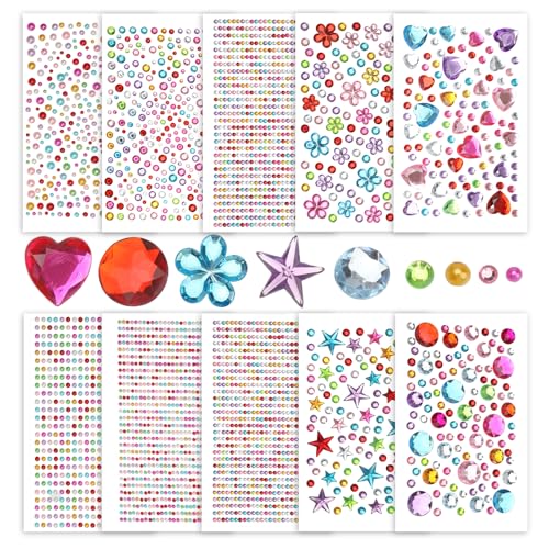 KQDRAVINE 3514 Stück Glitzersteine Selbstklebend, Glitzersteine Gesicht, Strasssteine Selbstklebend, Selbstklebende Glitzersteine für Kinder Handgemacht, Fotorahmen, Gesicht verkleiden von KQDRAVINE
