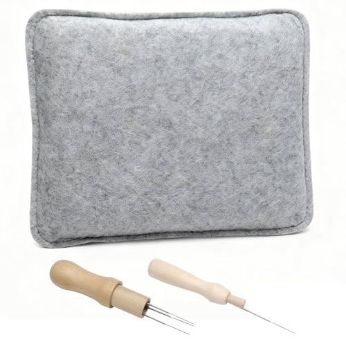 KQDRAVINE Filzunterlage zum Nadelfilzen Set, 25×20 Nadelfilzpad mit 2 Arten von Filznadeln, Nadelfilz für Wollfilz, Unterlage zum Trockenfilzen, Filzen Starterset, Grau von KQDRAVINE