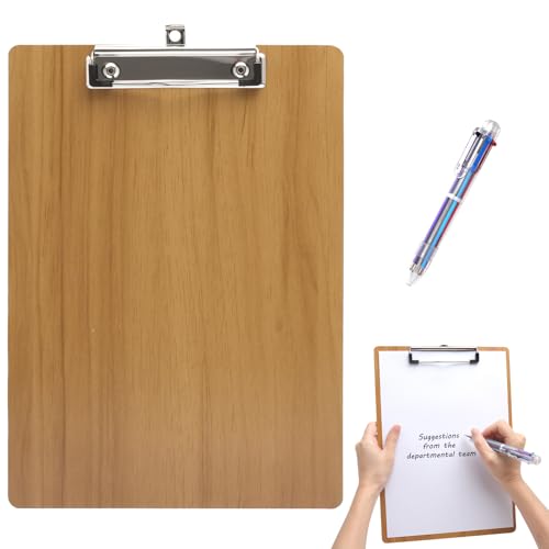 KQDRAVINE Klemmbrett A4 Holz mit 6 Farben Kugelschreiber, Klemmbretter A4, Clipboard Set, Schreibunterlage mit Metallklammer für Büro Schule Skizzen Reise Täglichen Besorgungslisten (Kirschholz-Farbe) KQDRAVINE Klemmbrett A4 Holz mit 6 Farben Kugelschreiber, Klemmbretter A4, Clipboard Set, Schreibunterlage mit Metallklammer für Büro Schule Skizzen Reise Täglichen Besorgungslisten (Kirschholz-Farbe) von KQDRAVINE